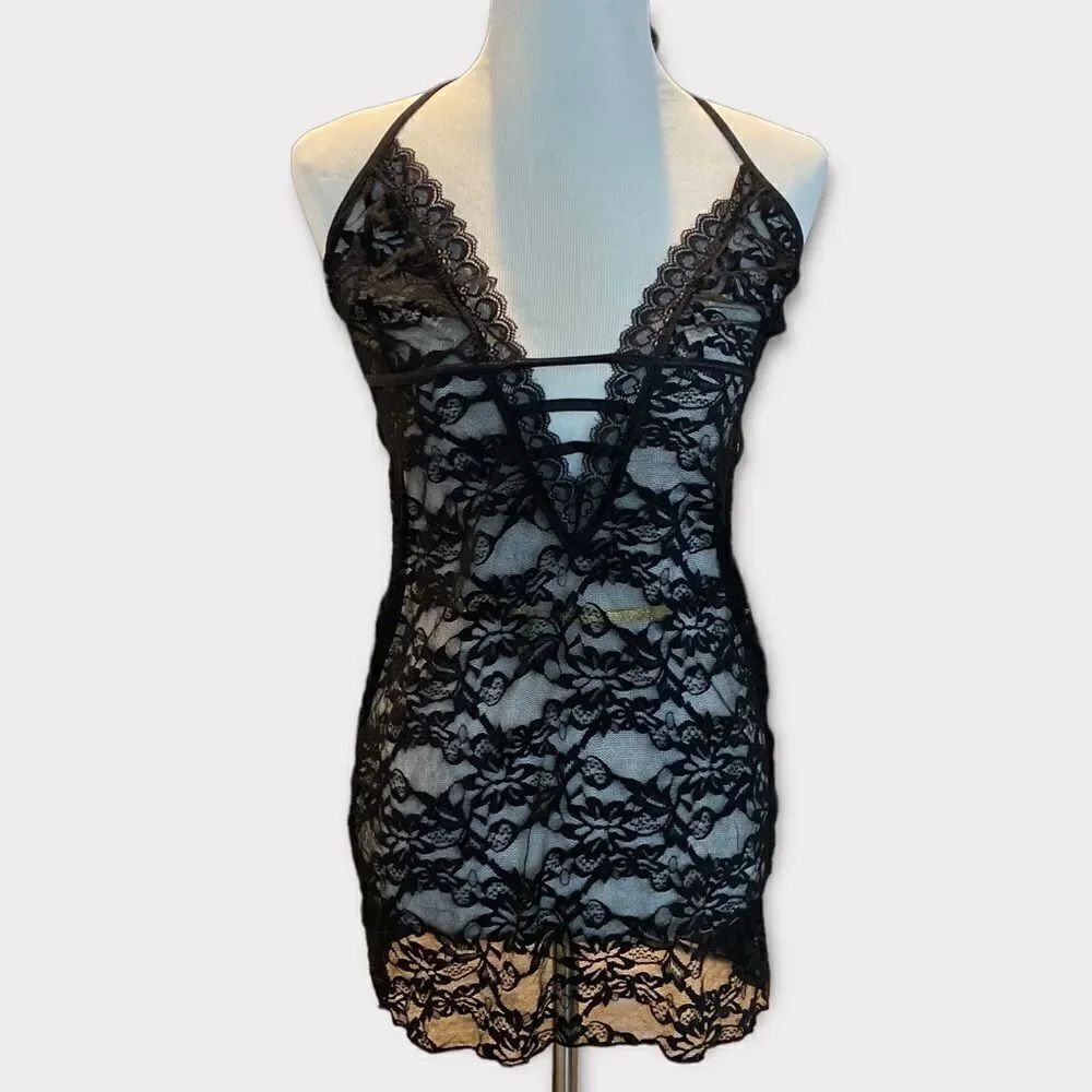 Black Lace Mini Open Exposed Sheer Back Lingerie